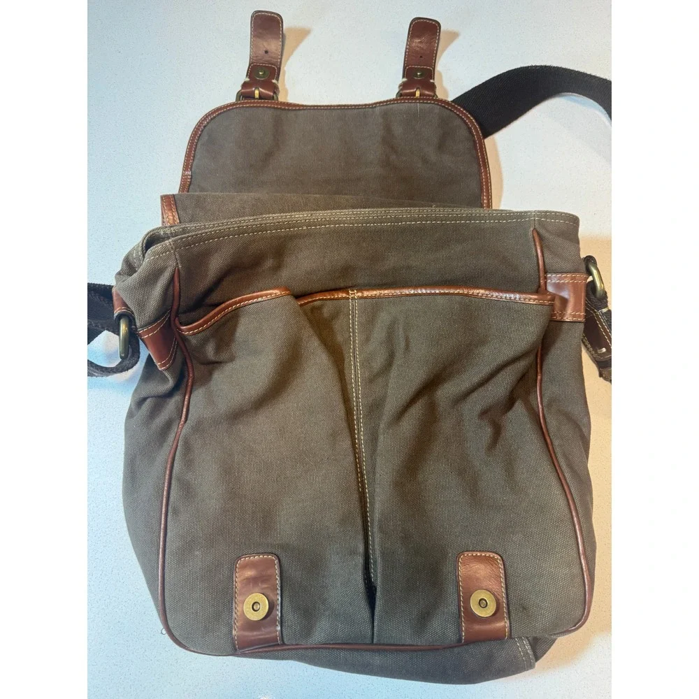 Vintage Fossil 54 Messenger Bag Adult Olive Brown Used Canvas Leather Excellent